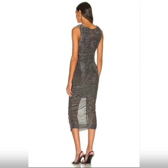 NWOT! Line & Dot Metallic Anthro Charcoal Olivia Mesh Women's Midi-Dress Small - Picture 16 of 17